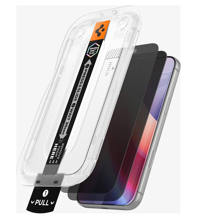 Затъмняващ Протектор за iPhone 18 Pro Max, Spigen Privacy Glas.tR EZ Fit Pro 2бр., Черен (3)