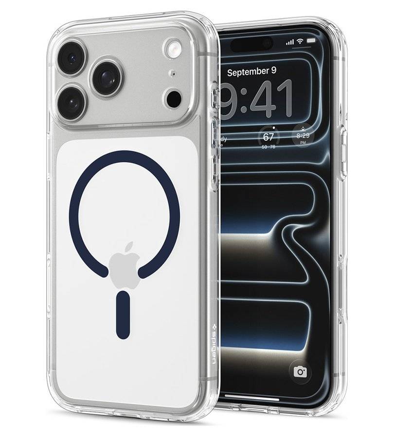 Magsafe Калъф за iPhone 18 Pro/ 17 Pro, Spigen Ultra Hybrid Mag Fit Case Clear/Deep Blue, Прозрачен (5)