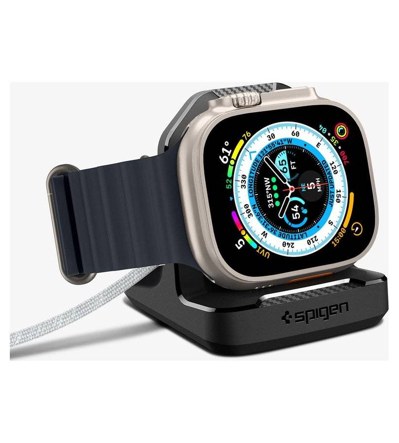 Поставка за Зарядното на Apple Watch, Spigen Rugged Armor TPU Stand, Черен (10)