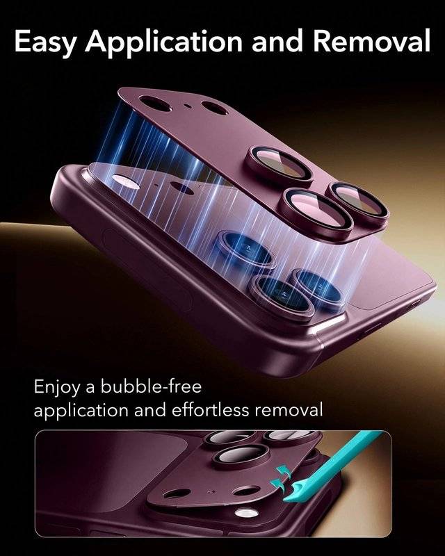 Протектор за Камерата на iPhone 18 Pro, ESR Armorite Pro Cam Glass Burgundy, Бордо (7)