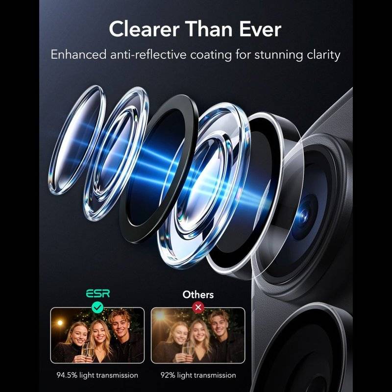 Протектор за Камерата на iPhone 18 Pro Max/ 18 Pro, ESR Armorite Camera Lens Glass, Прозрачен (5)