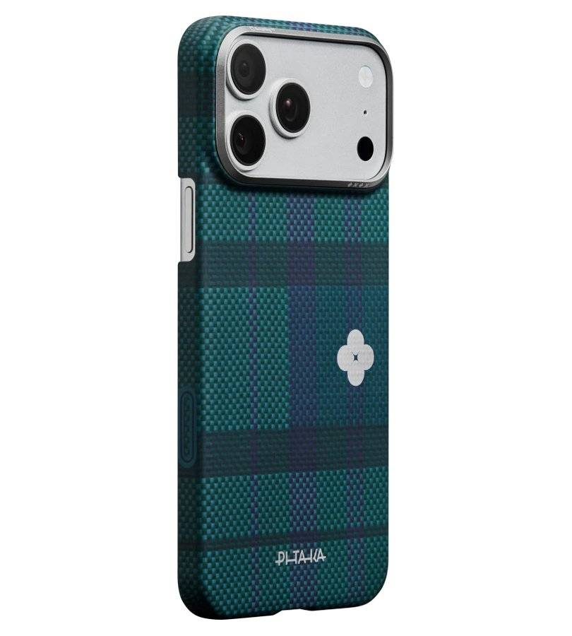 Magsafe Калъф за iPhone 17 Pro, Pitaka Edge Flora in Grid Case Forest Dawn, Зелен