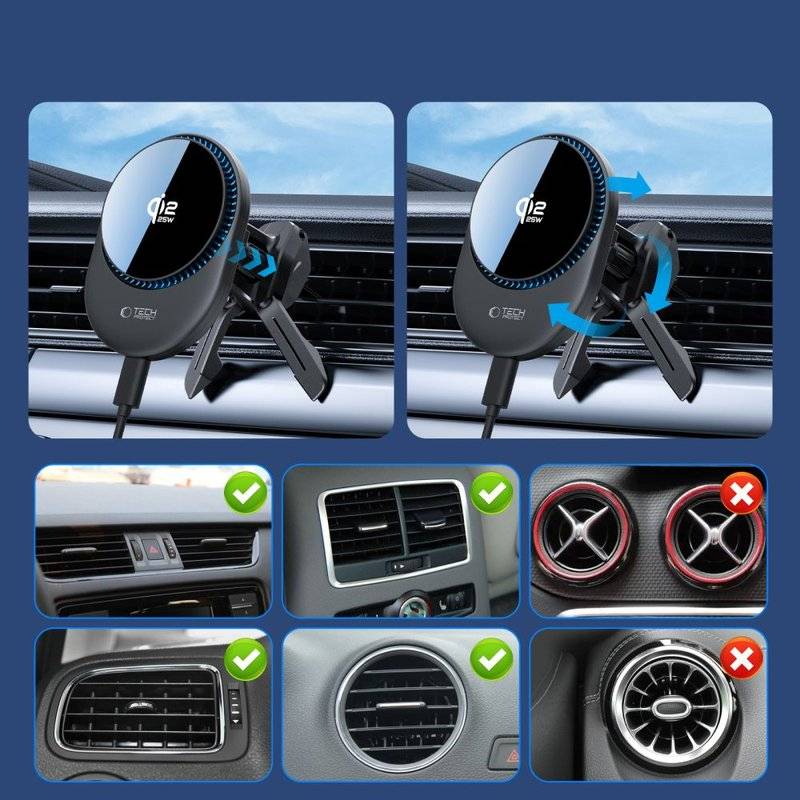 MagSafe Зарядно за Кола, Tech-Protect Magnetic Car Charger 25W Qi2.2, Черен (7)