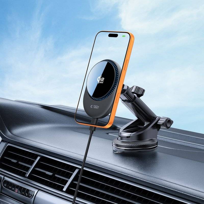 MagSafe Зарядно за Кола, Tech-Protect Magnetic Car Charger 25W Qi2.2, Черен (9)