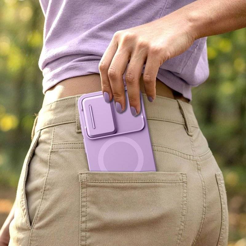 Magsafe Калъф с Капак за Камера и Стойка за Samsung A57, Tech-Protect Kevlar Aura Case, Лилав (7)
