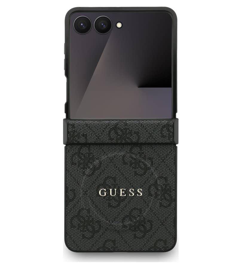 MagSafe Калъф за Samsung Z Flip 7, Guess Leather 4G Classic Case, Черен