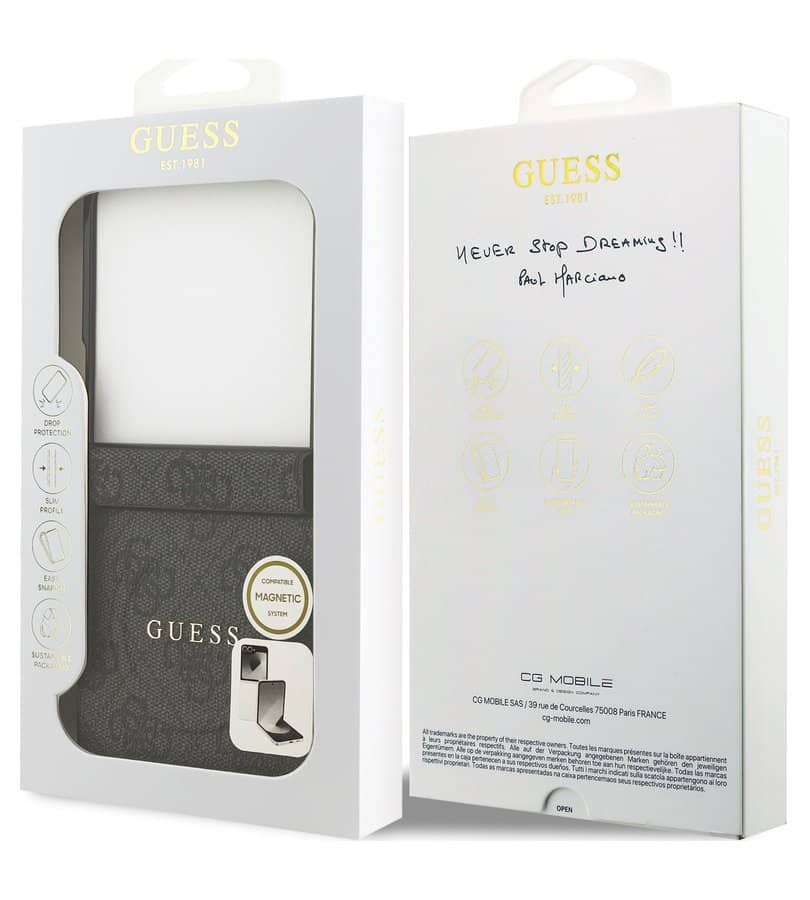 MagSafe Калъф за Samsung Z Flip 7, Guess Leather 4G Classic Case, Черен (8)