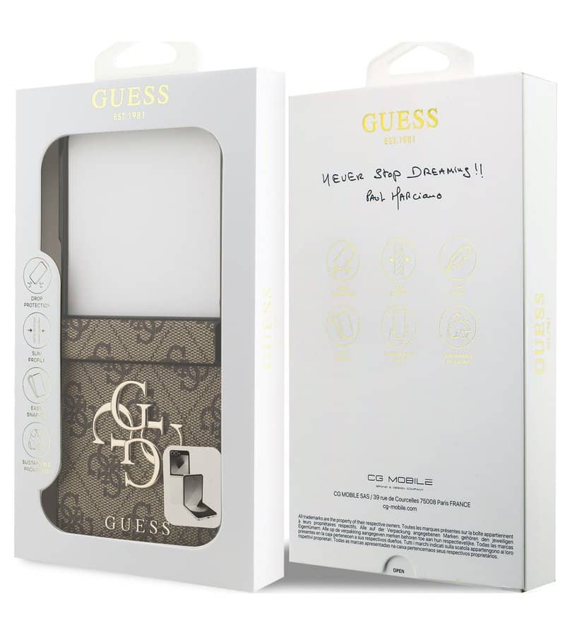Кожен Калъф за Samsung Z Flip 7, Guess Leather 4G Metal Logo Case, Кафяв (8)