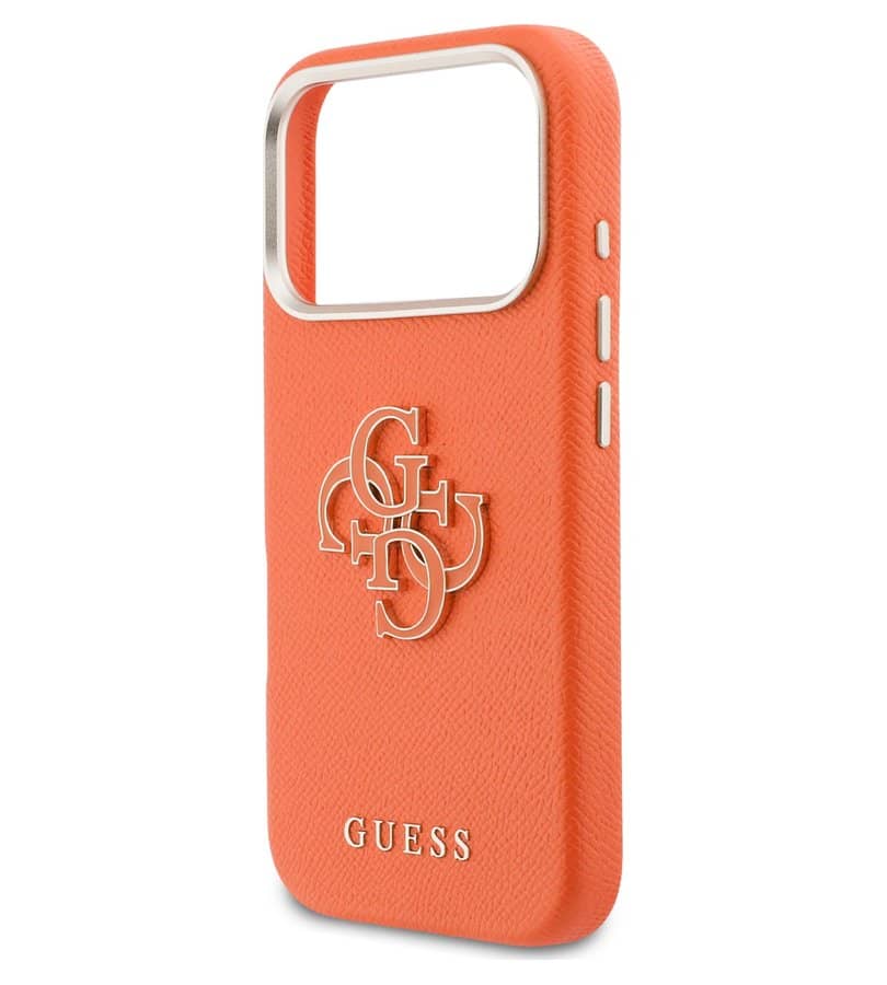 Кожен Калъф за iPhone 17 Pro, Guess PU Resin Logo Case, Оранжев (5)