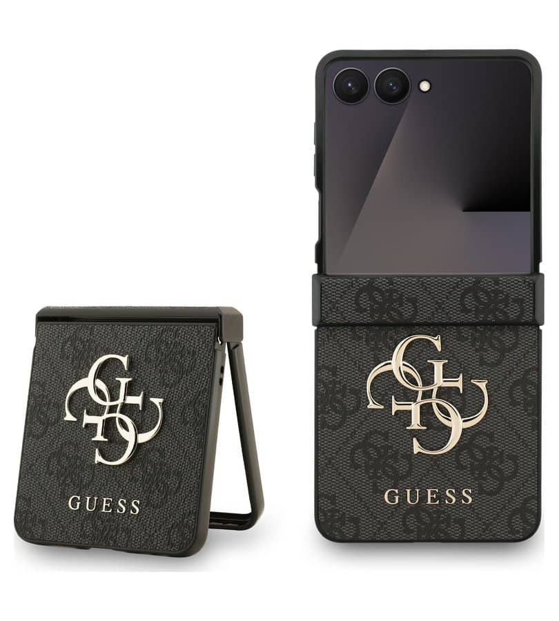 Кожен Калъф за Samsung Z Flip 7, Guess Leather 4G Metal Logo Case, Сив (2)