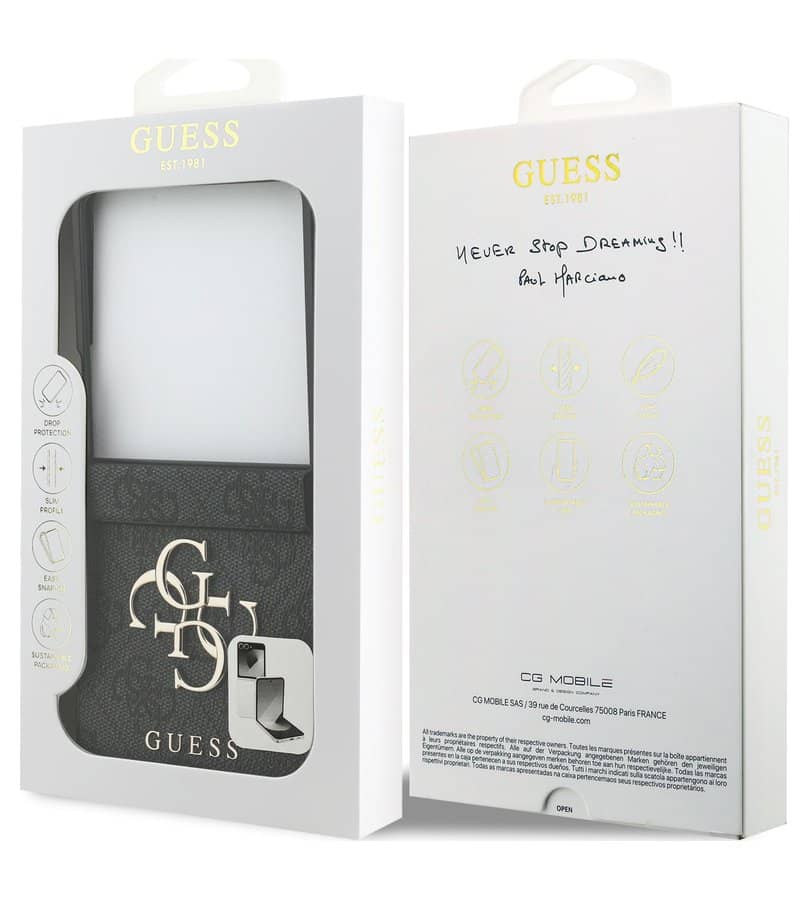 Кожен Калъф за Samsung Z Flip 7, Guess Leather 4G Metal Logo Case, Сив (8)