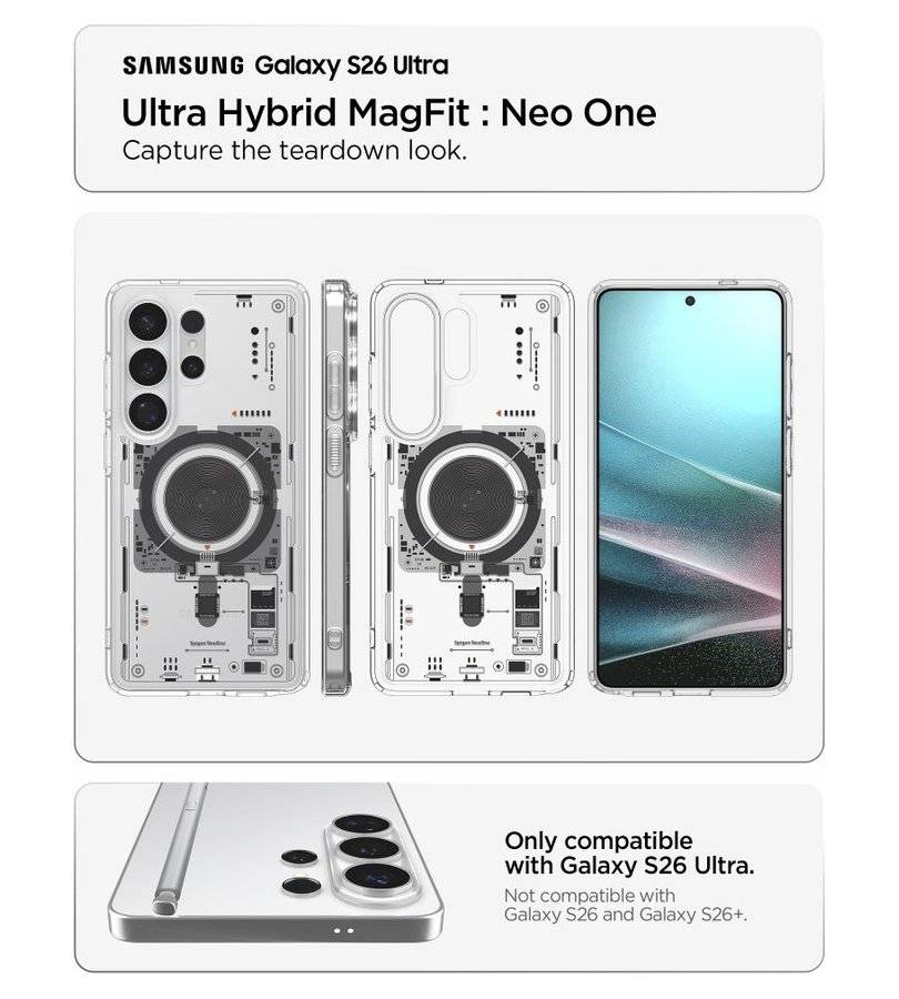 Magsafe Калъф за Samsung S26 Ultra, Spigen Ultra Hybrid Neo One Case, Прозрачен (7)