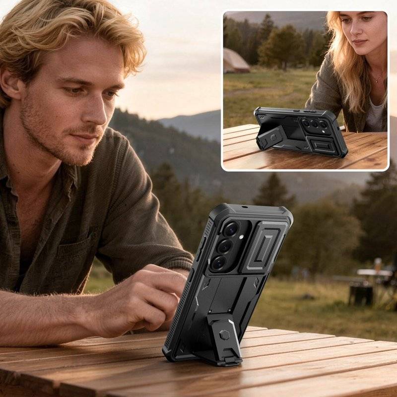 Противоударен Калъф 360 за Samsung S26, Tech-Protect Kevlar Cam+ 2-Set Case, Черен (4)