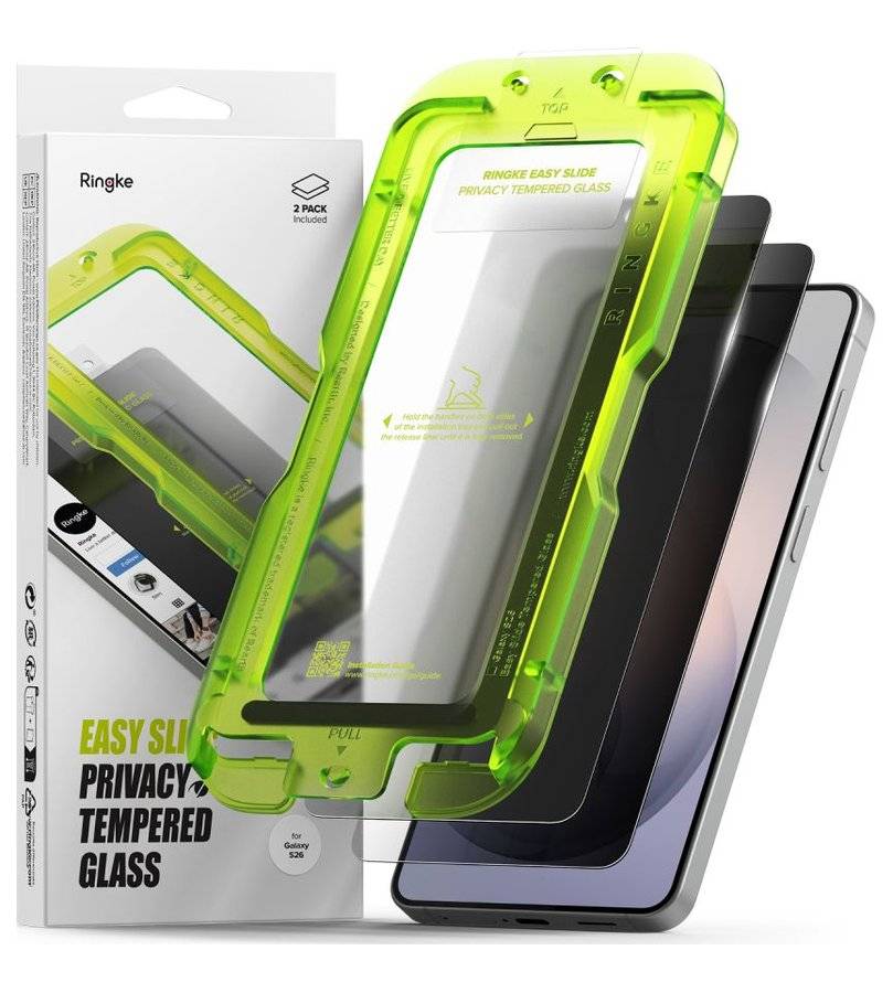 Затъмняващ Протектор за Samsung S26, Ringke Privacy Easy Slide Glass 2бр., Черен