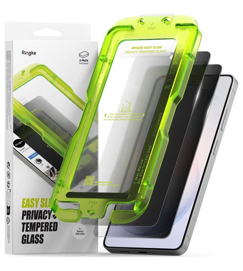 Затъмняващ Протектор за Samsung S26 Ultra, Ringke Privacy Easy Slide Glass 2бр., Черен