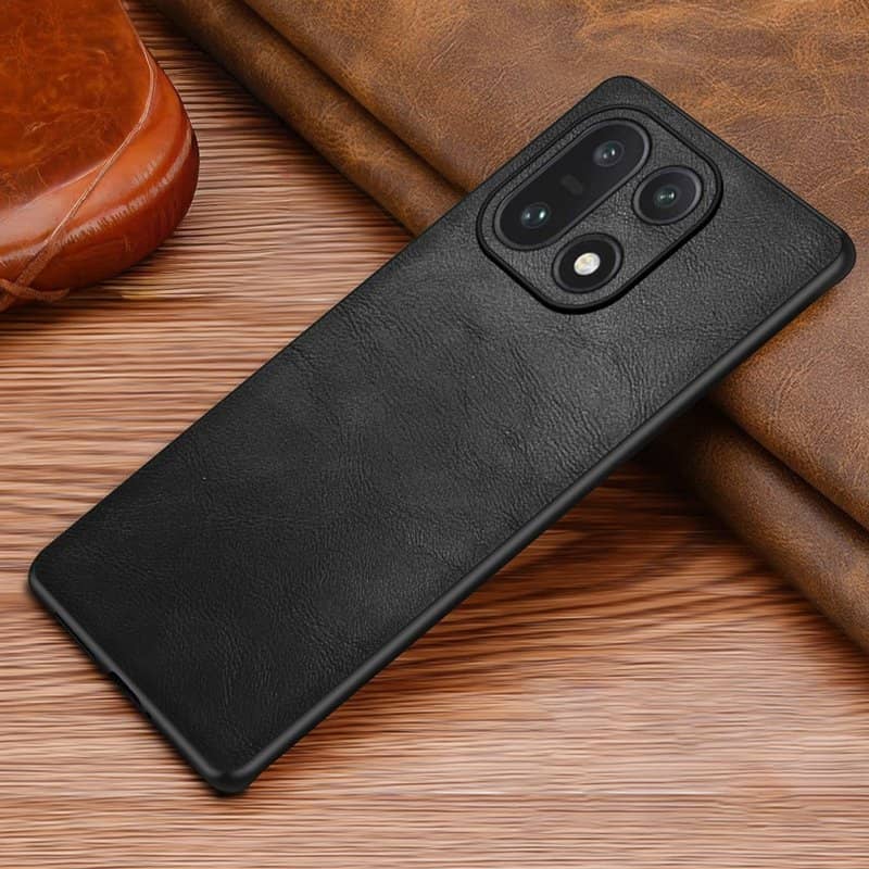 Кожен Калъф за OnePlus 15, Leather Coated Case, Черен (2)