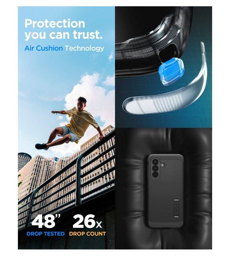 Калъф с Поставка за Samsung A37, Spigen Tough Armor Case, Черен (11)