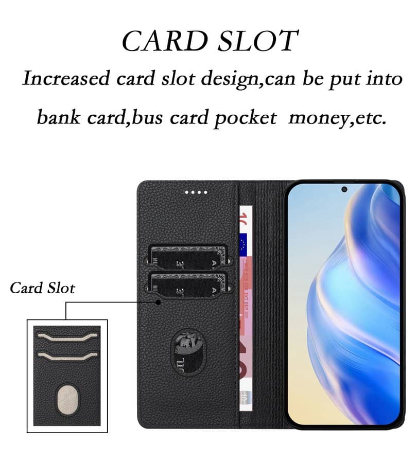 Кожен Калъф с Джобове за Xiaomi 17, Rfid Wallet Case, Черен (11)