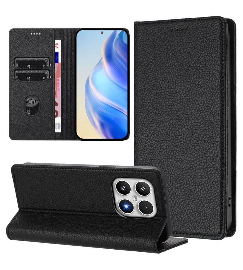 Кожен Калъф с Джобове за Xiaomi 17, Rfid Wallet Case, Черен (8)