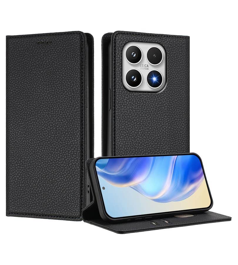 Кожен Калъф с Джобове за Xiaomi 17, Rfid Wallet Case, Черен