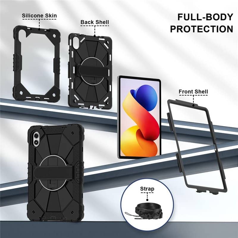 Калъф с Дръжка за Xiaomi Redmi Pad 2 Pro 12.1", KickStand Rugged Case, Черен (3)