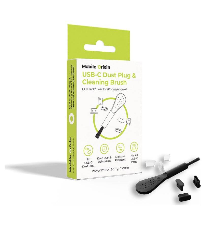 Защитен Комплект за USB-C порт, Plug & Cleaning Brush CL1, Черен-Прозрачен