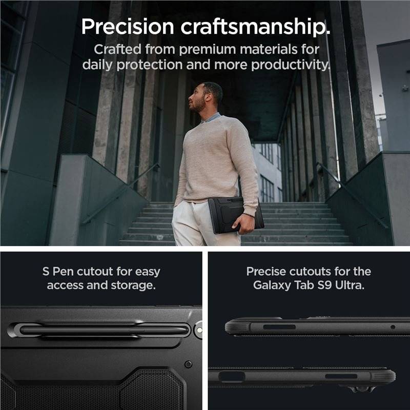 Противоударен Калъф за Samsung Tab S10 Ultra/ S9 Ultra 14.6", Spigen Rugged Armor Pro Case, Черен (14)