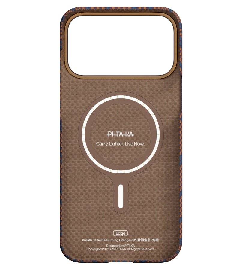 Magsafe Калъф за iPhone 17 Pro Max, Pitaka Edge Breath of Veins Case Burning Orange, Оранжев (3)