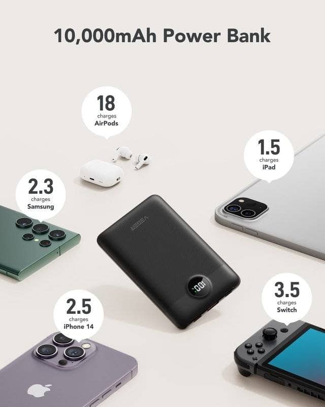 Външна батерия, Veger USB-C/Lightning 10000mAh 22.5W, Черен (5)