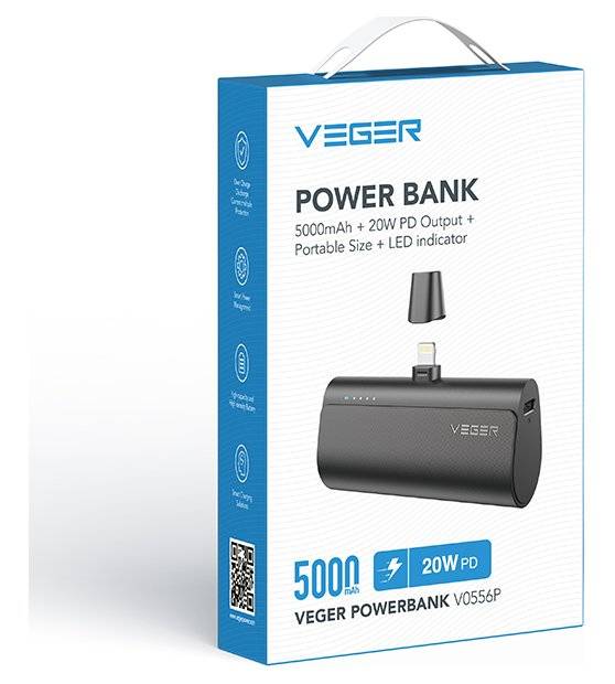 Външна батерия, Veger PlugOn Lightning 5000mAh 20W, Черен (10)