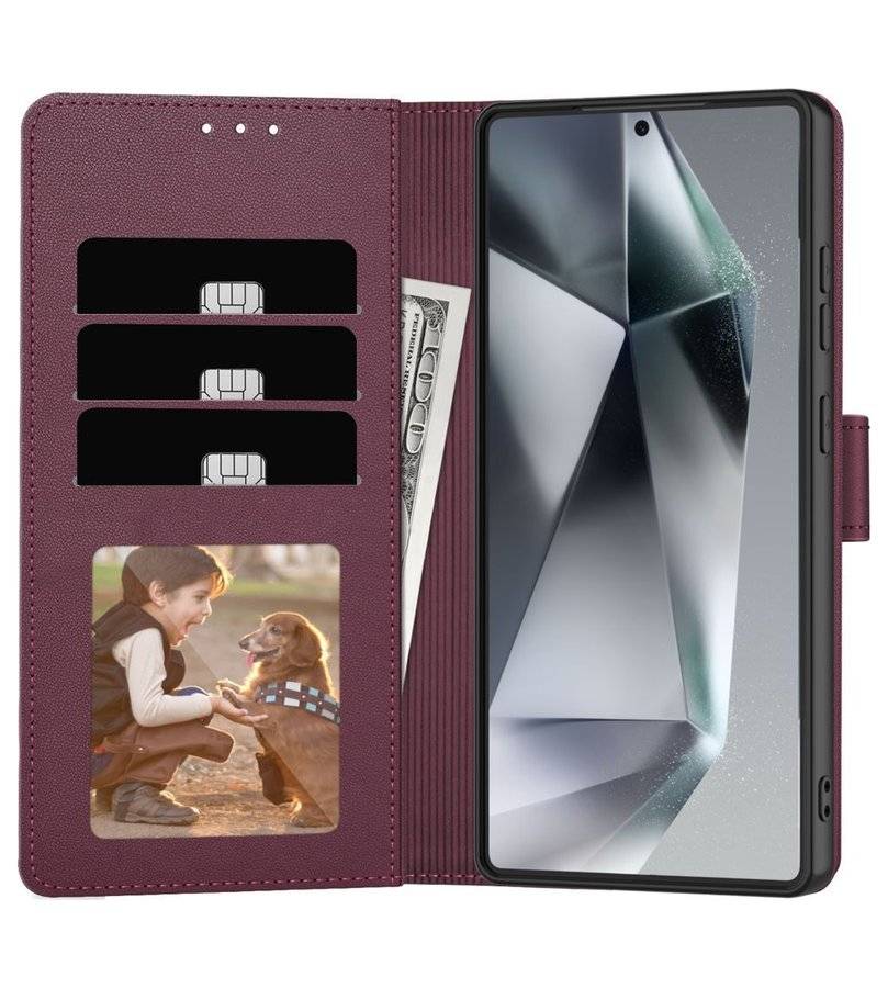 Кожен Калъф с Джобове за Samsung S26, Tech-Protect Wallet Book Case, Бордо (2)