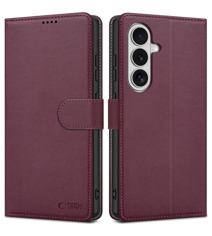 Кожен Калъф с Джобове за Samsung S26, Tech-Protect Wallet Book Case, Бордо