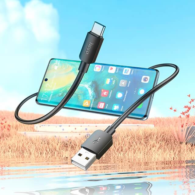 Къс USB-C към USB-A Кабел за Външна Батерия, Hoco 27W 0.25m, Черен
