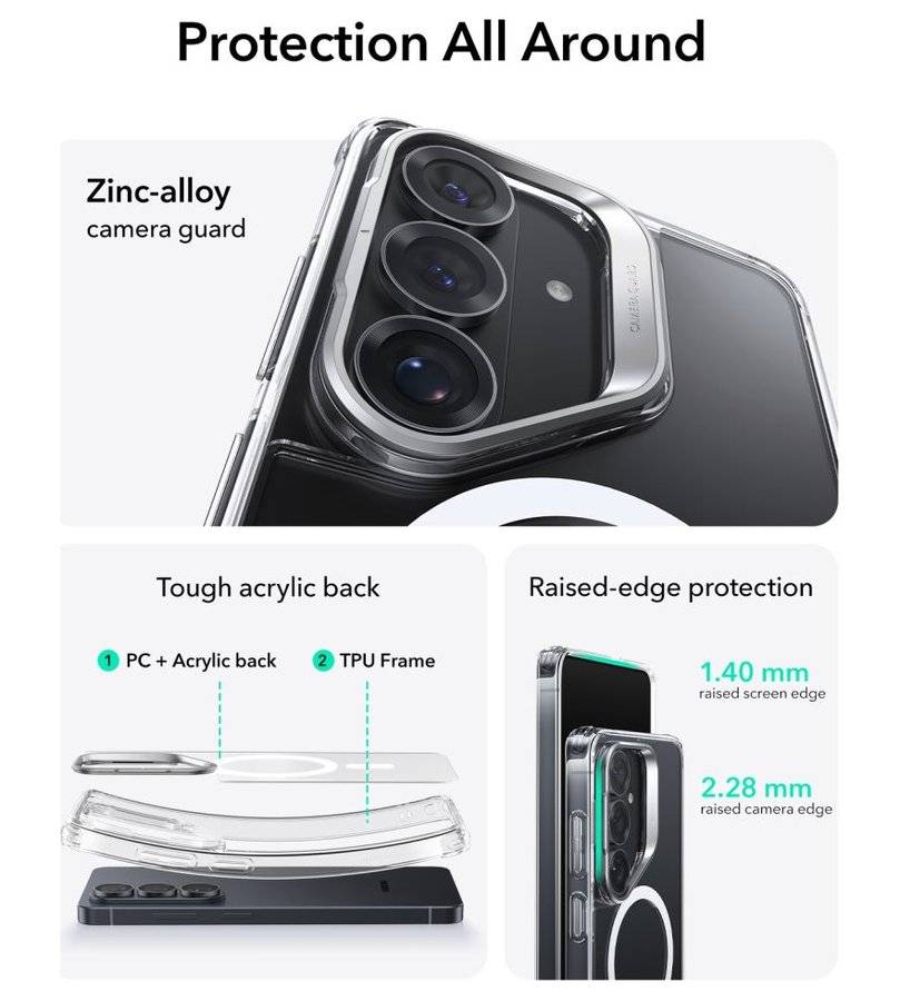 Magsafe Калъф за Samsung S26 Plus, ESR Classic Hybrid Kickstand Magnetic Case, Прозрачен (3)