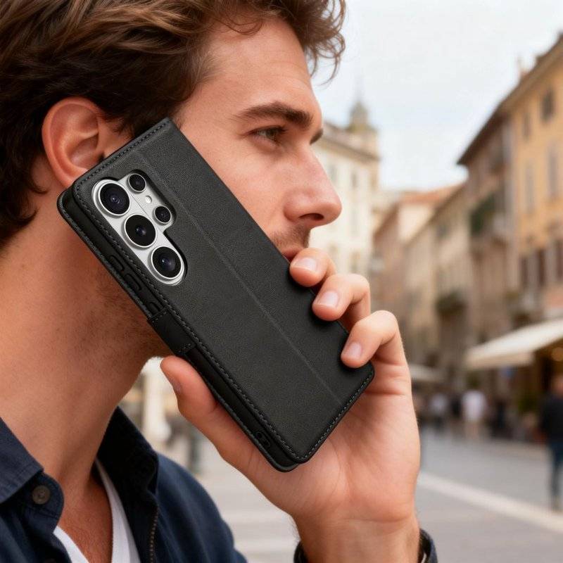 Кожен Калъф с Джобове за Samsung S26 Ultra, Tech-Protect Wallet Book Case, Черен (8)