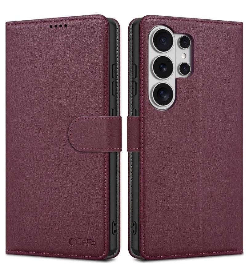 Кожен Калъф с Джобове за Samsung S26 Ultra, Tech-Protect Wallet Book Case, Бордо