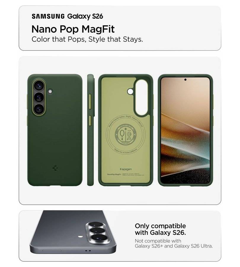 Magsafe Калъф за Samsung S26, Spigen Nano Pop Case, Зелен (8)