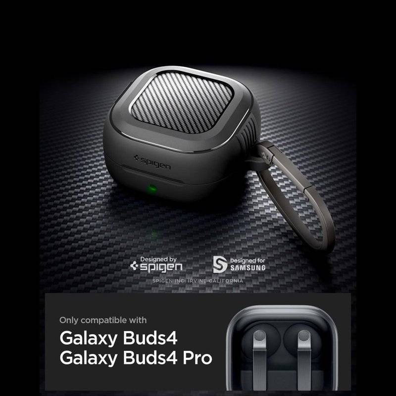 Противоударен Калъф за Слушалки Samsung Buds 4 Pro/ 4, Spigen Rugged Armor Case, Черен (6)