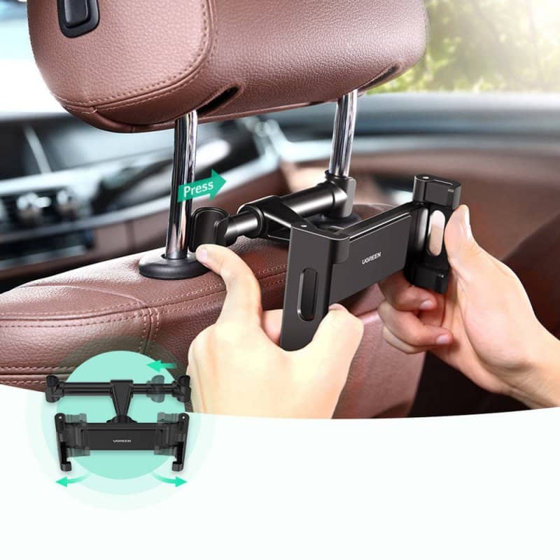 Стойка за Таблет за Облегалката на Кола, Ugreen Car Headrest Mount L160, Черен (3)