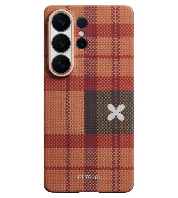 Magsafe Калъф за Samsung S26 Ultra, Pitaka Edge Flora in Grid Case Cloud Dusk, Оранжев (2)