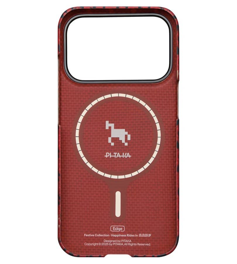 Magsafe Калъф за iPhone 17 Pro Max, Pitaka Edge Happiness Rides Case Cinnabar Steed, Червен (3)