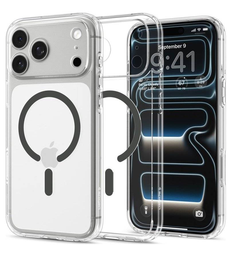 Magsafe Калъф за iPhone 18 Pro/ 17 Pro, Spigen Ultra Hybrid Mag Fit Case Clear/Graphite, Прозрачен