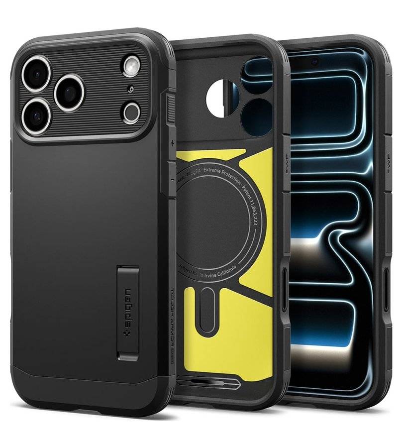 Magsafe Калъф за iPhone 18 Pro Max/ 17 Pro Max, Spigen Tough Armor T Mag Fit Case, Черен (7)