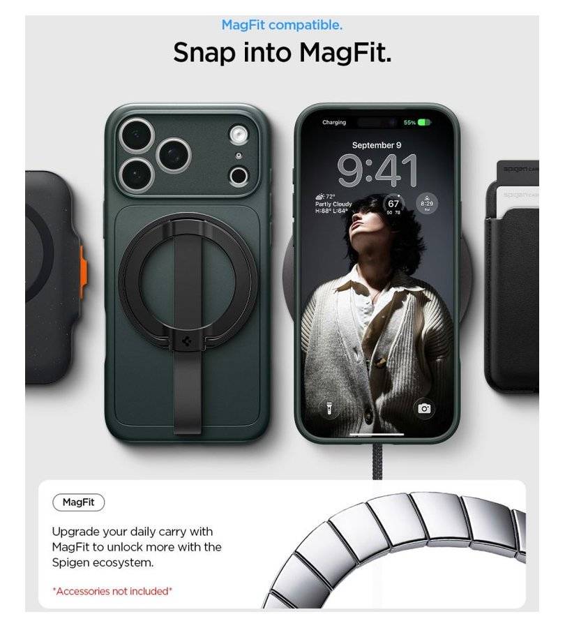 Magsafe Калъф за iPhone 18 Pro/ 17 Pro, Spigen Thin Fit Mag Fit Case, Зелен (11)
