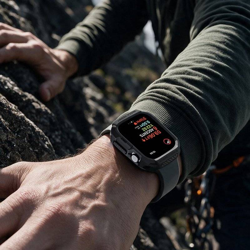 Противоударен Калъф за Apple Watch 12 46mm, Spigen Rugged Armor Case, Черен (7)