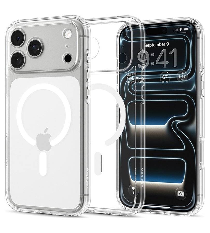 Magsafe Калъф за iPhone 18 Pro/ 17 Pro, Spigen Ultra Hybrid Mag Fit Case Clear/White, Прозрачен (3)