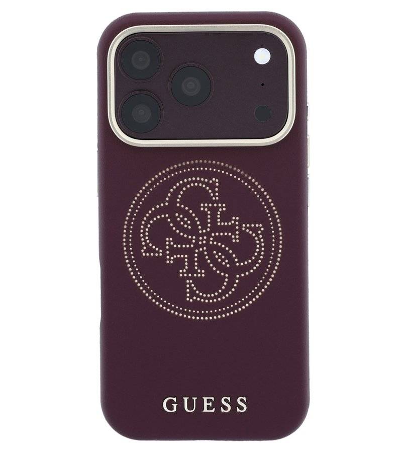 Magsafe Калъф за iPhone 18 Pro/ iPhone 17 Pro, Guess Leather Perforated 4G Mag Case Burgundy, Бордо (3)