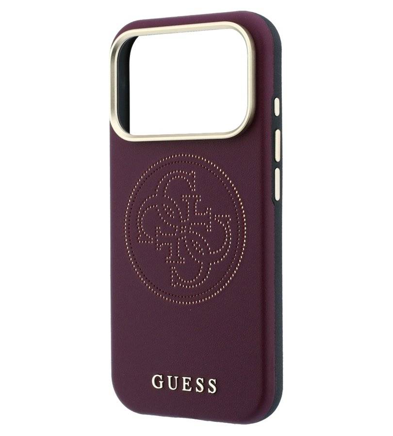 Magsafe Калъф за iPhone 18 Pro/ iPhone 17 Pro, Guess Leather Perforated 4G Mag Case Burgundy, Бордо (5)