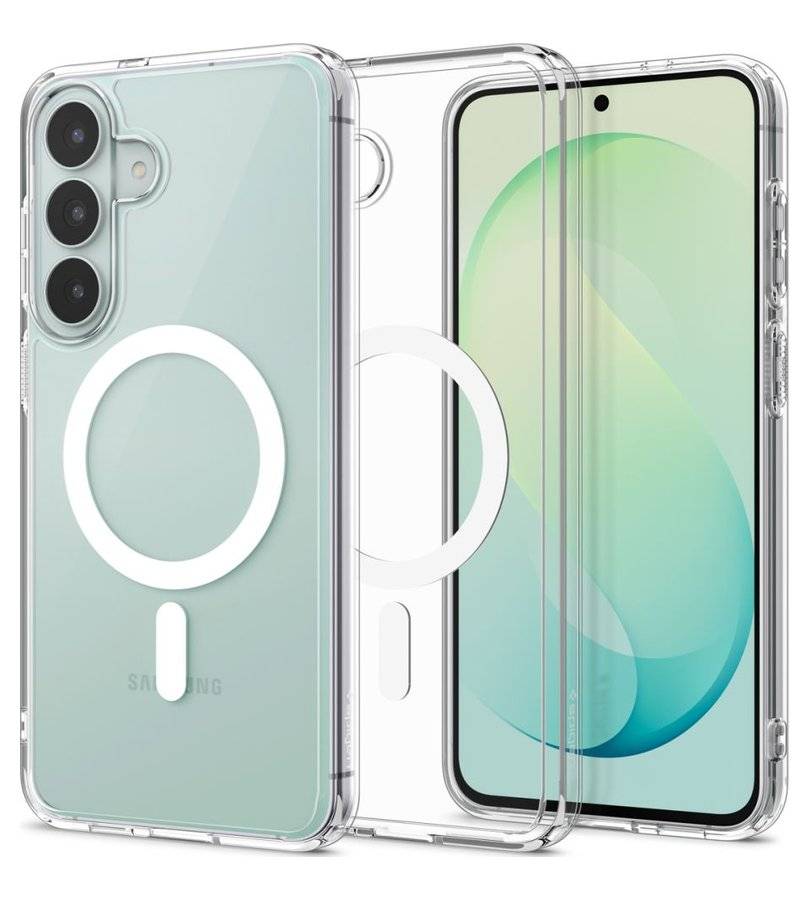 Magsafe Калъф за Samsung S26 FE, Spigen Ultra Hybrid Mag Fit Case Clear/White, Прозрачен