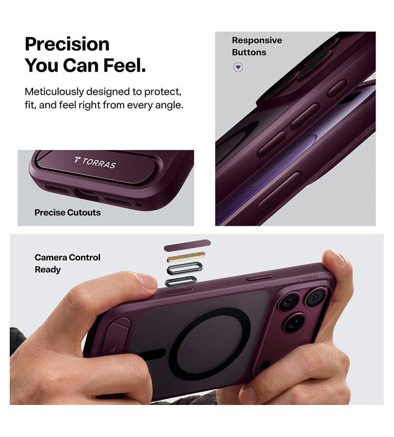 Magsafe Калъф за iPhone 17 Pro Max/ 18 Pro Max, Torras Ostand L1 Guardian Mag Case Burgundy, Бордо (5)